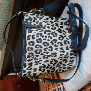 J. CREW Leather and Calf Hair Leopard Print Bag